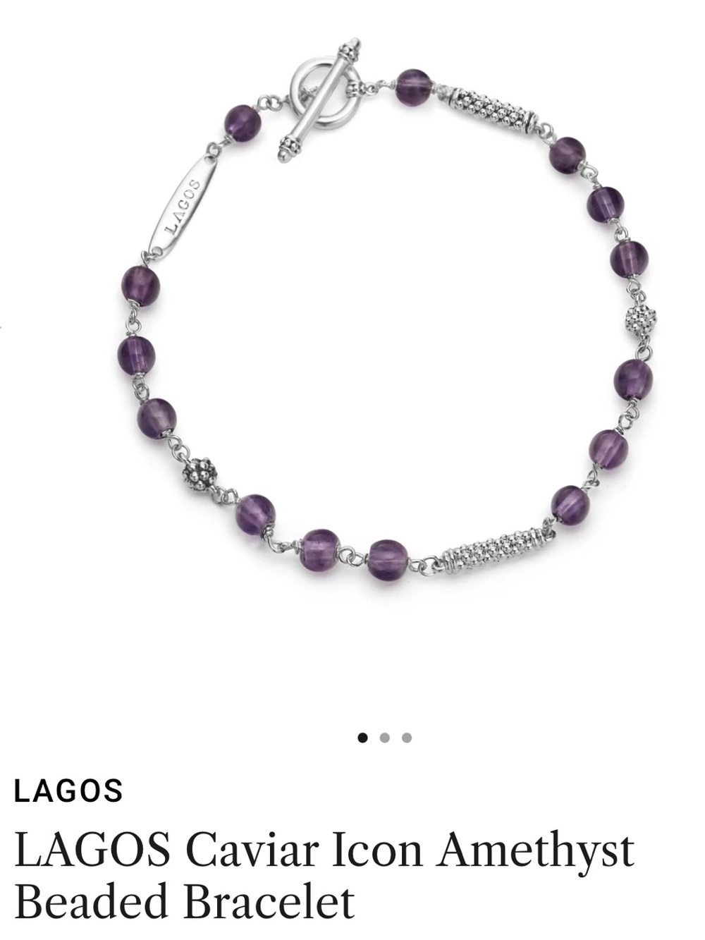 LAGOS Purple Bead Silver Toggle Bracelet with Decorative Links
